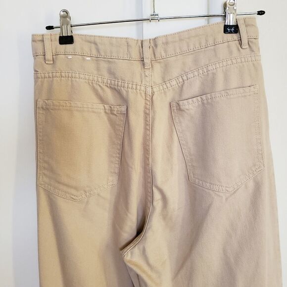 MNG Denim High Rise Pleated Front Cuffed Ankle Beige Jeans - Picture 8 of 9